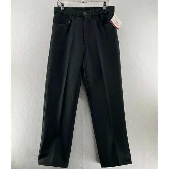 Texas Jeans Dress Pants Mens Sz 34 Flat Front Straight Leg Twill Dacron Black - Picture 1 of 12